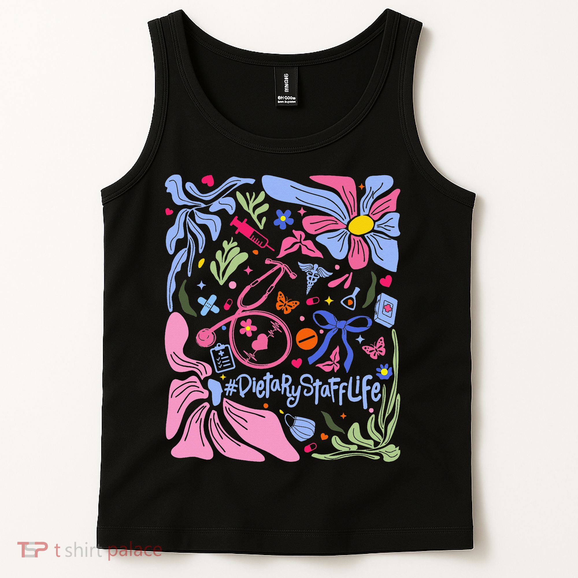Floral Preppy Coquette Bow Dietary Staff Stethoscope Tank Top