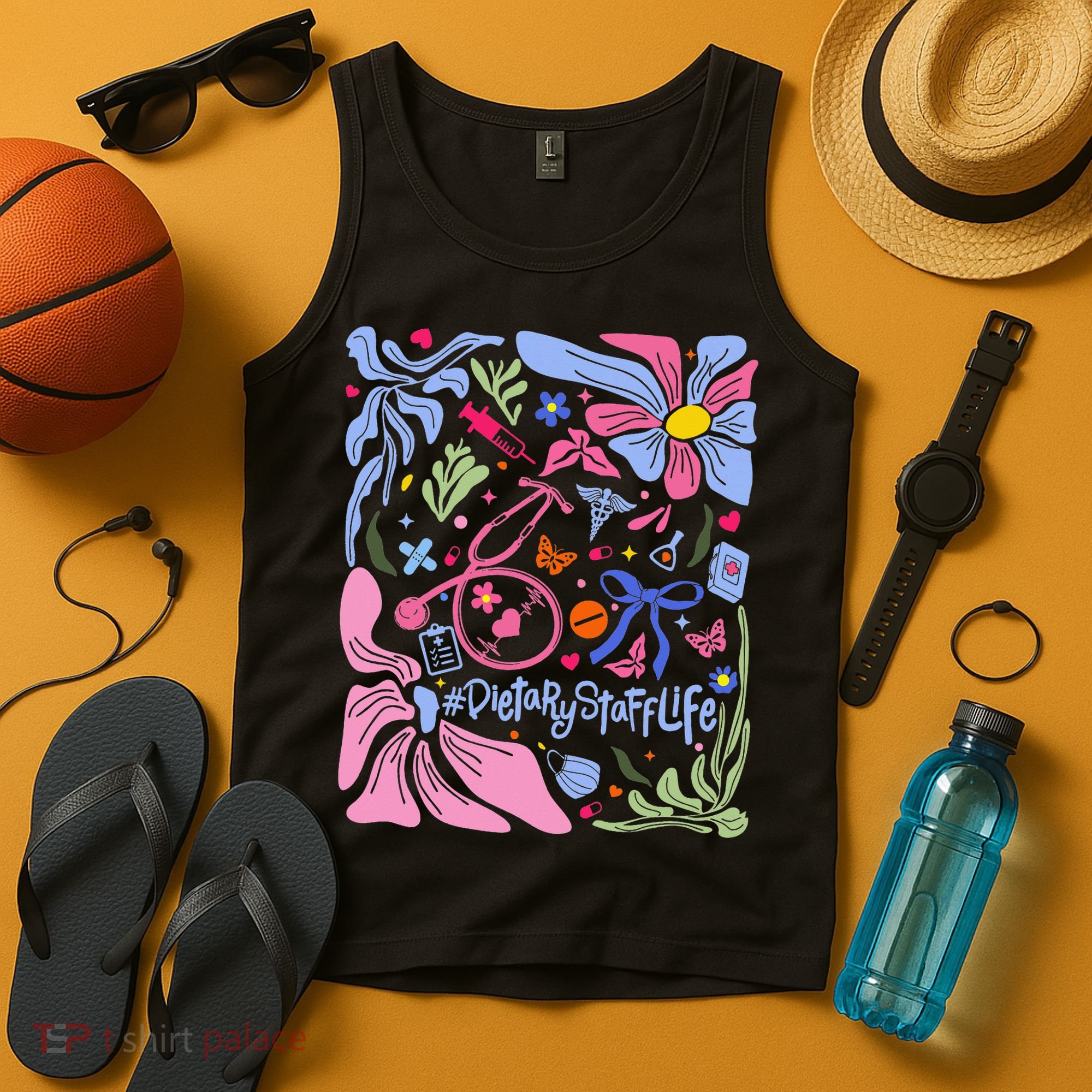 Floral Preppy Coquette Bow Dietary Staff Stethoscope Tank Top