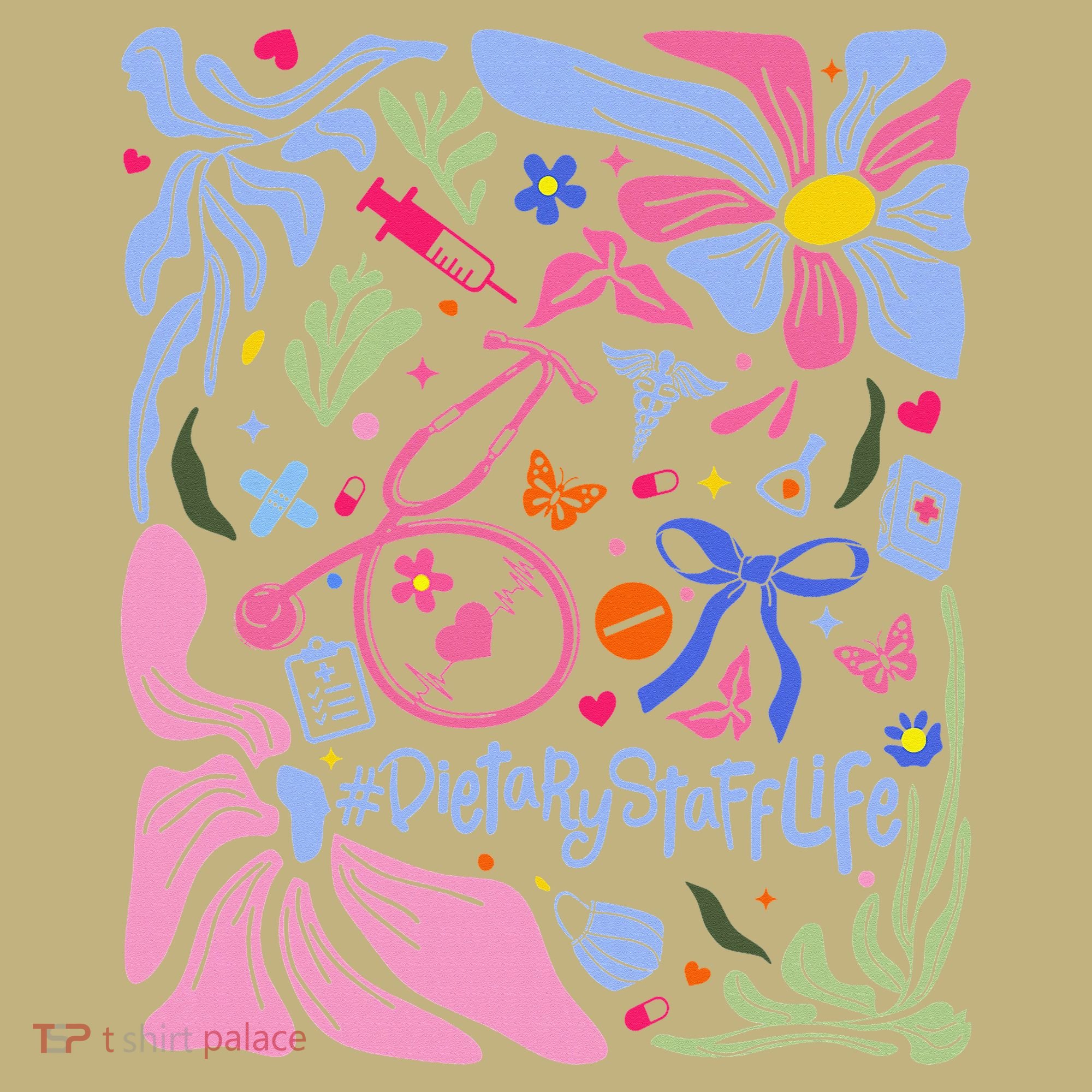 Floral Preppy Coquette Bow Dietary Staff Stethoscope T-Shirt