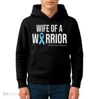 Family Prostate Cancer Awareness Light Blue Wife Warrior Kids Hoodie thumb 4