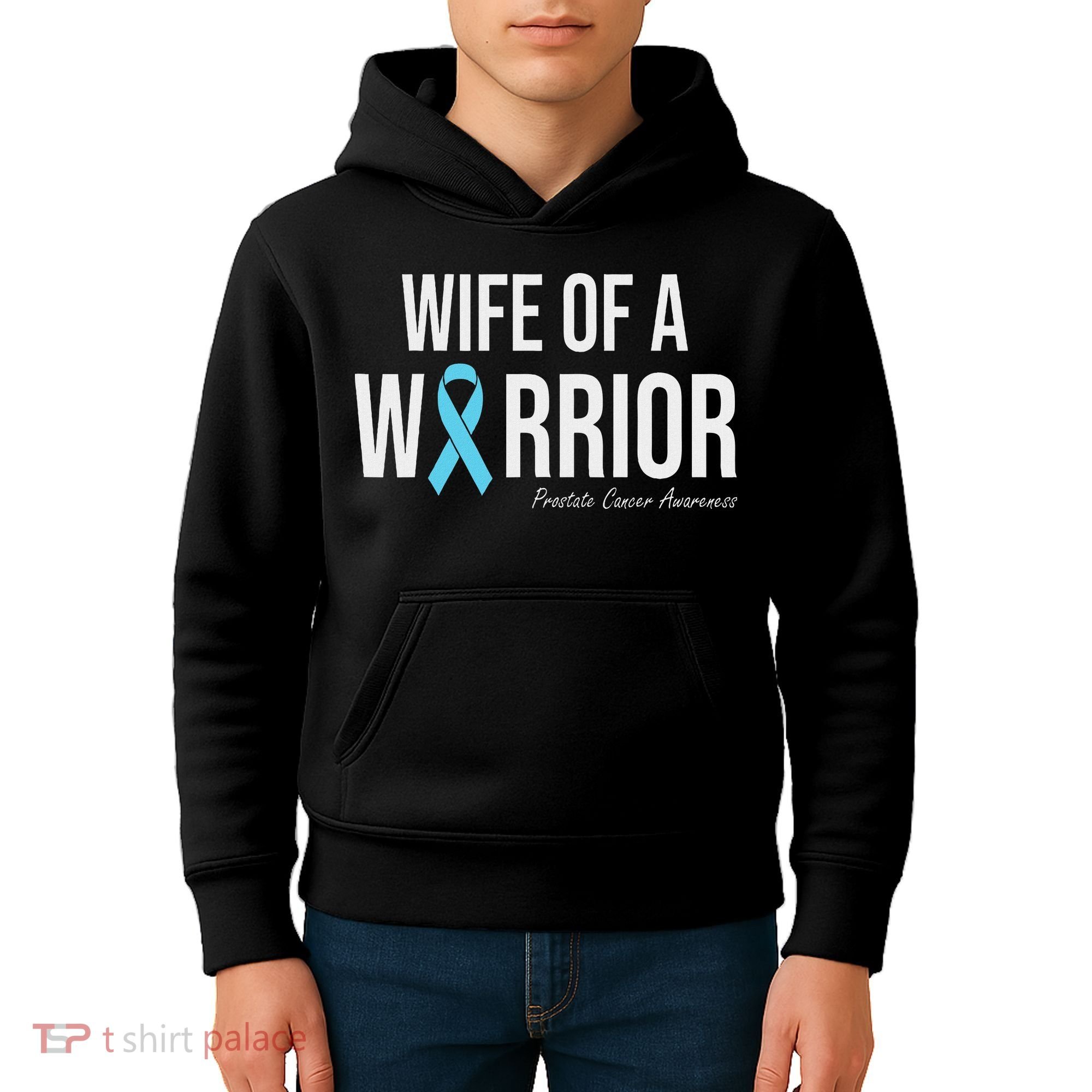 Family Prostate Cancer Awareness Light Blue Wife Warrior Kids Hoodie