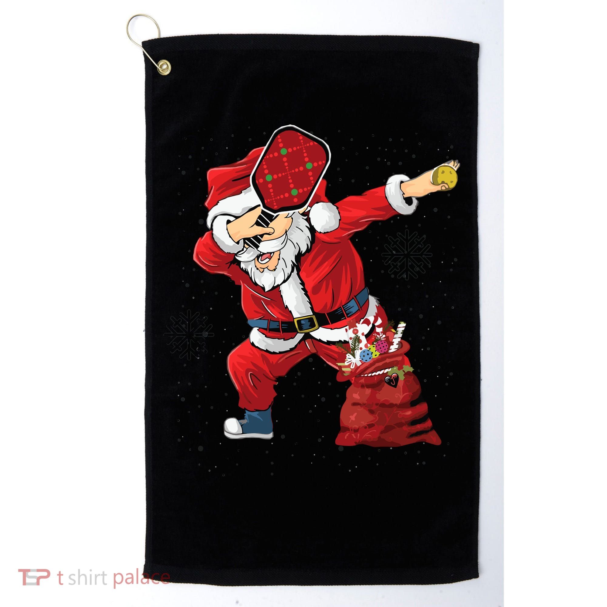 Funny Pickleball Christmas Santa Playing Pickleball Golf Towel