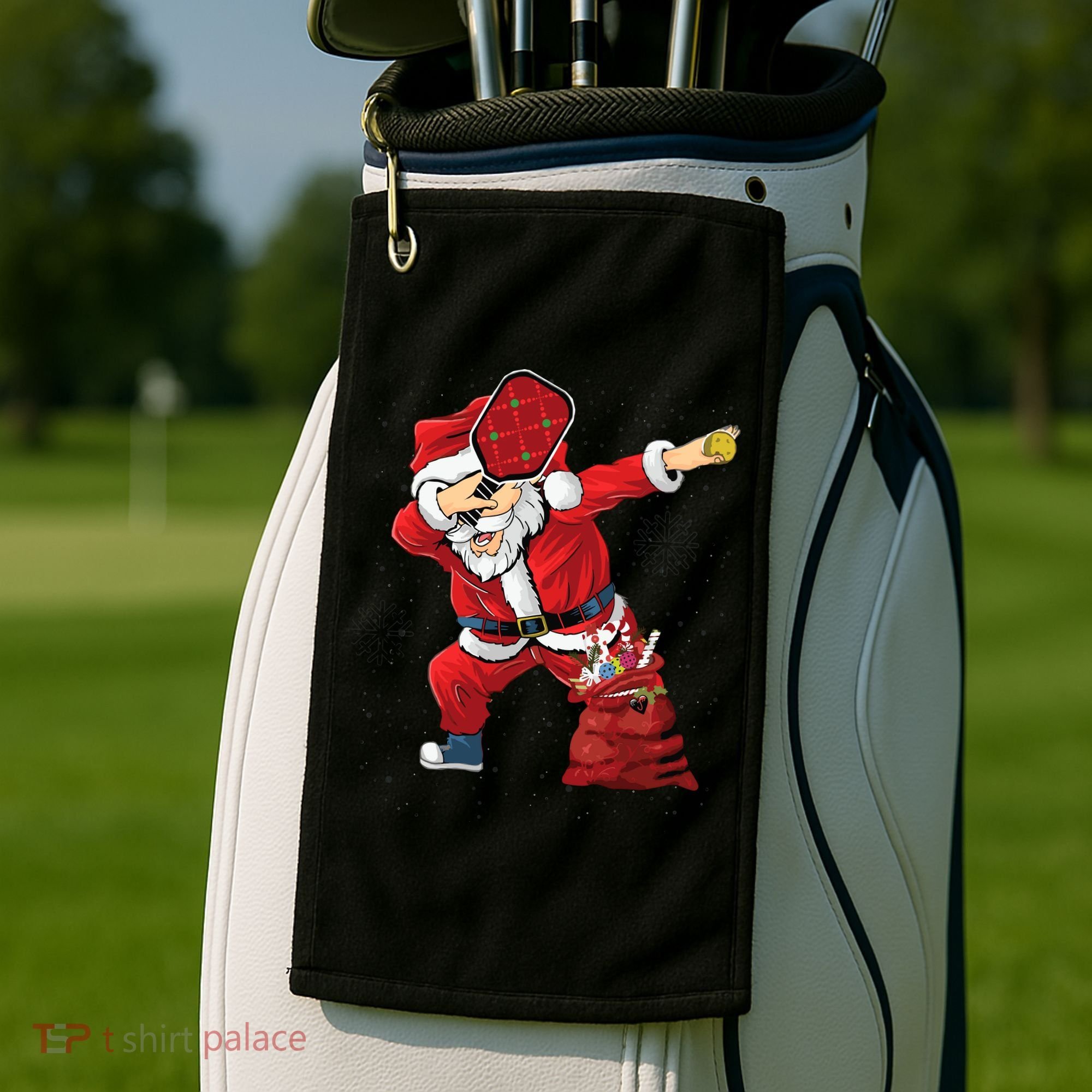 Funny Pickleball Christmas Santa Playing Pickleball Golf Towel