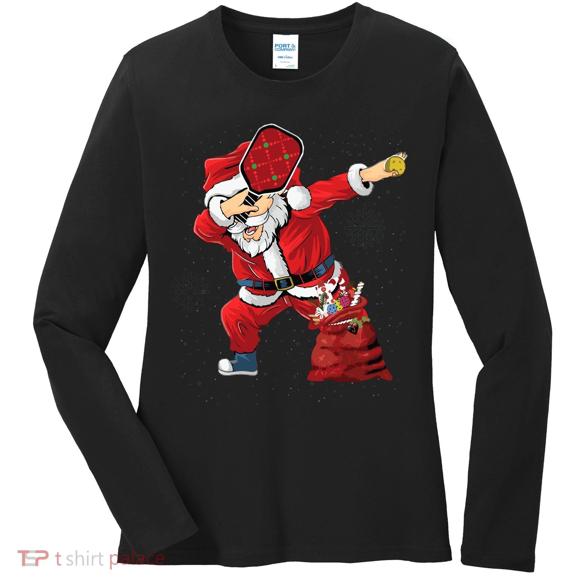 Funny Pickleball Christmas Santa Playing Pickleball Women's Long Sleeve Shirt