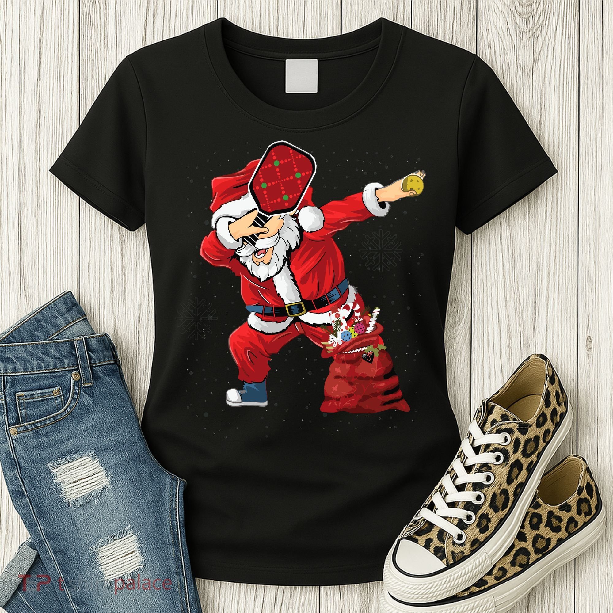 Funny Pickleball Christmas Santa Playing Pickleball Women's T-Shirt