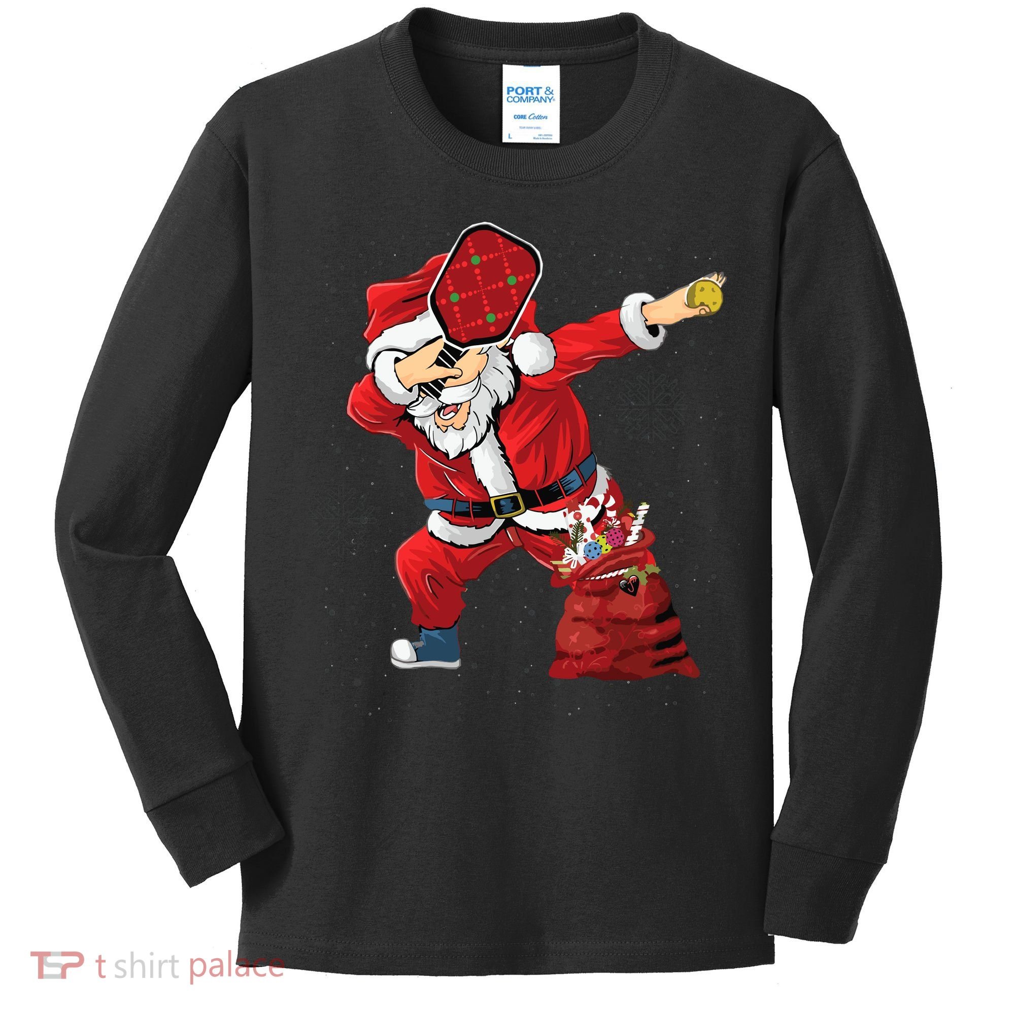 Funny Pickleball Christmas Santa Playing Pickleball Kids Long Sleeve Shirt