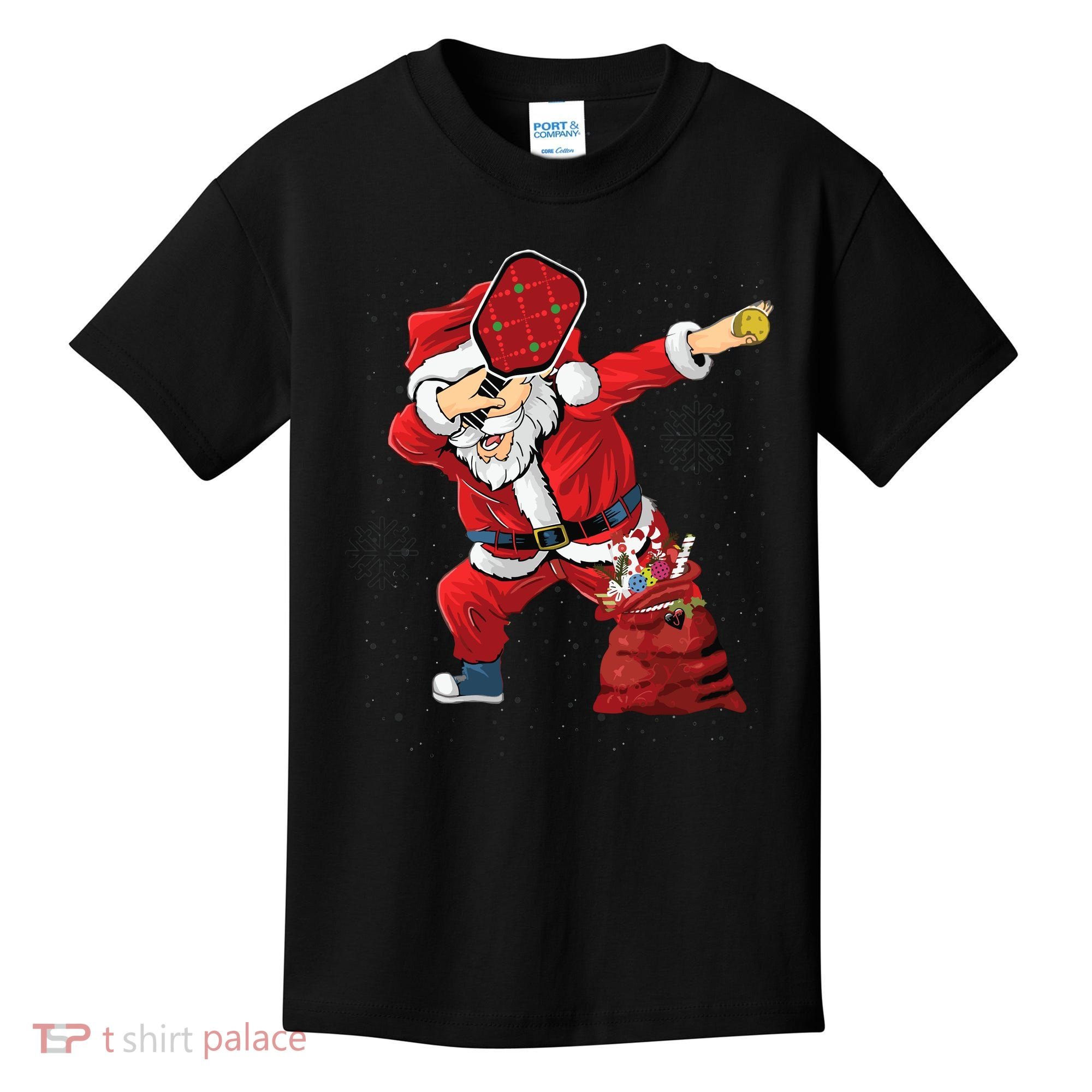 Funny Pickleball Christmas Santa Playing Pickleball Kids T-Shirt