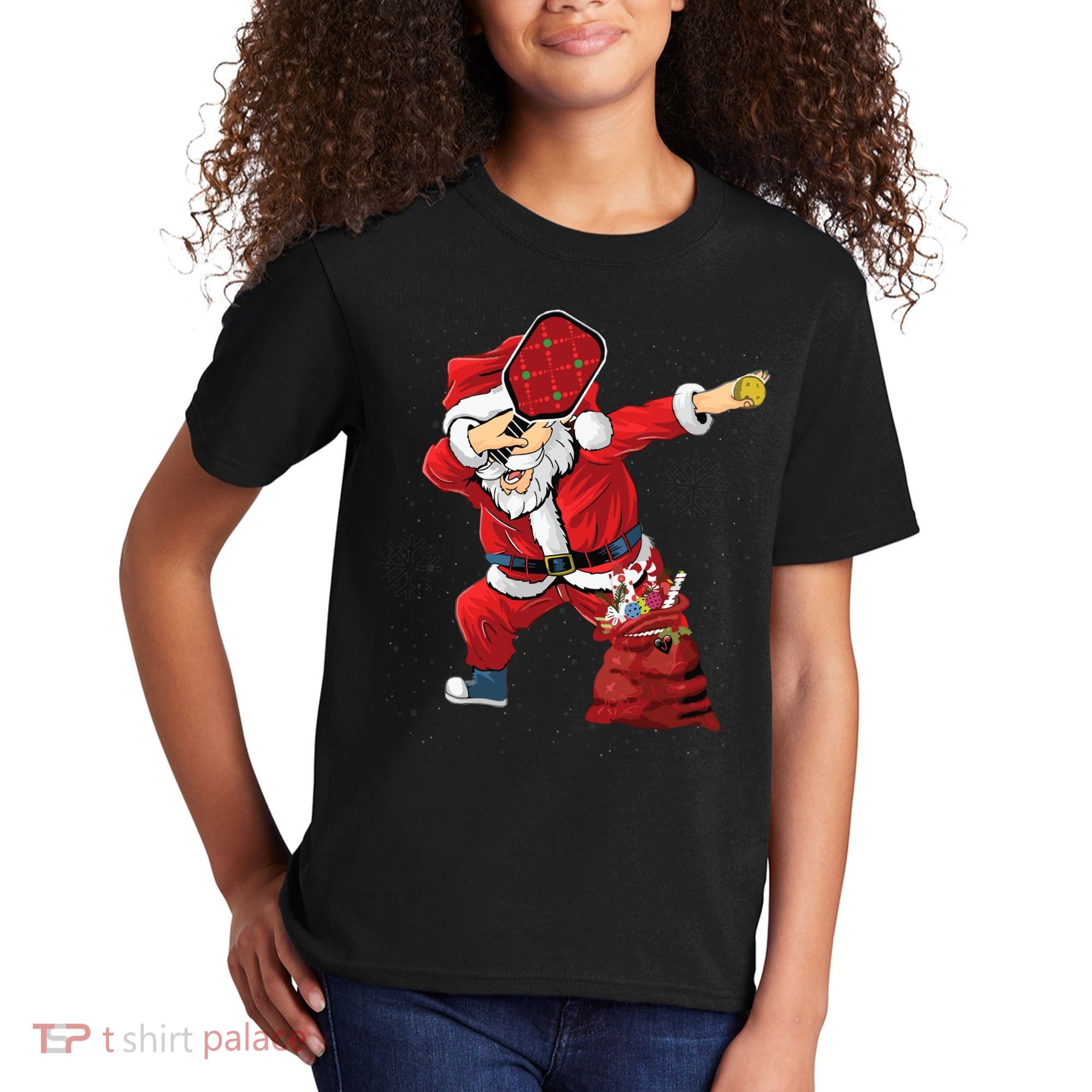 Funny Pickleball Christmas Santa Playing Pickleball Kids T-Shirt
