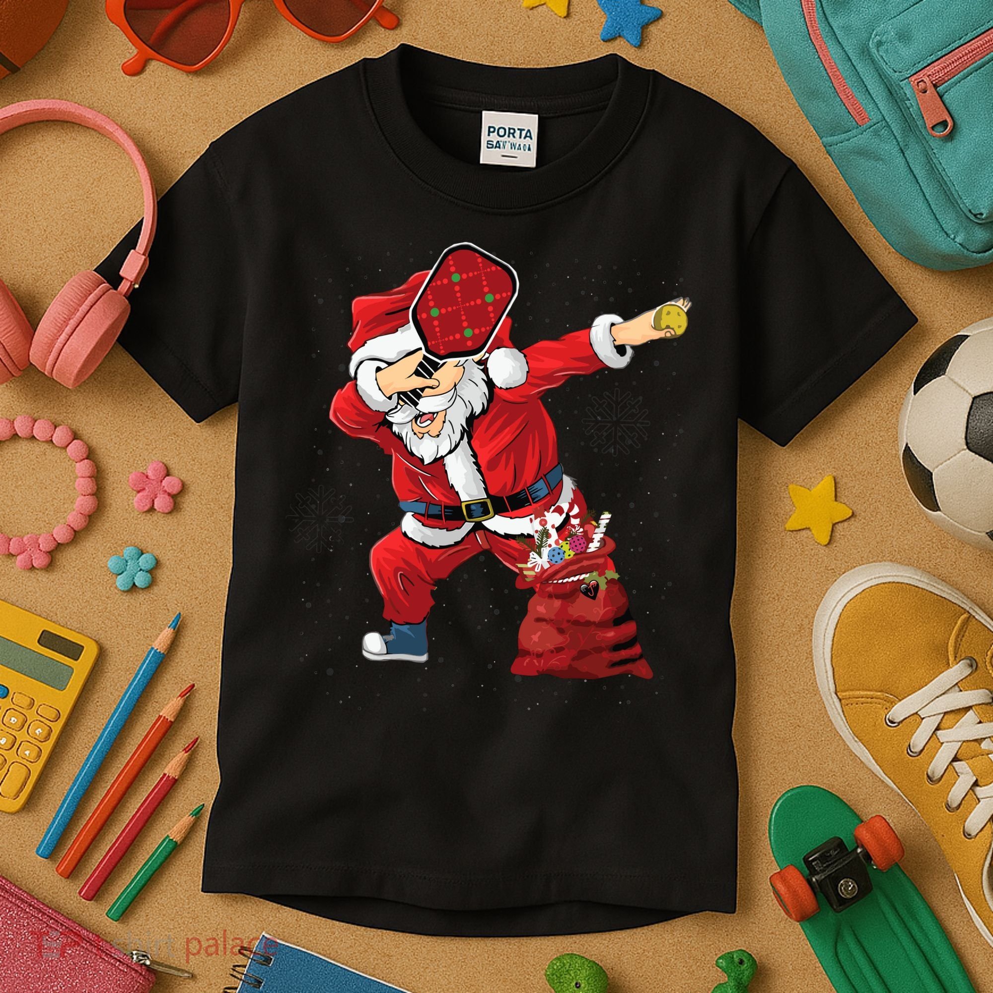 Funny Pickleball Christmas Santa Playing Pickleball Kids T-Shirt