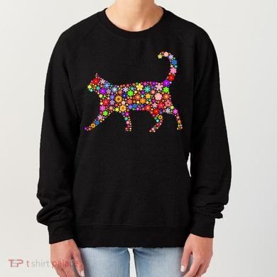 Floral Pattern Cat  Floral Cat Silhouette Women's Sweatshirt