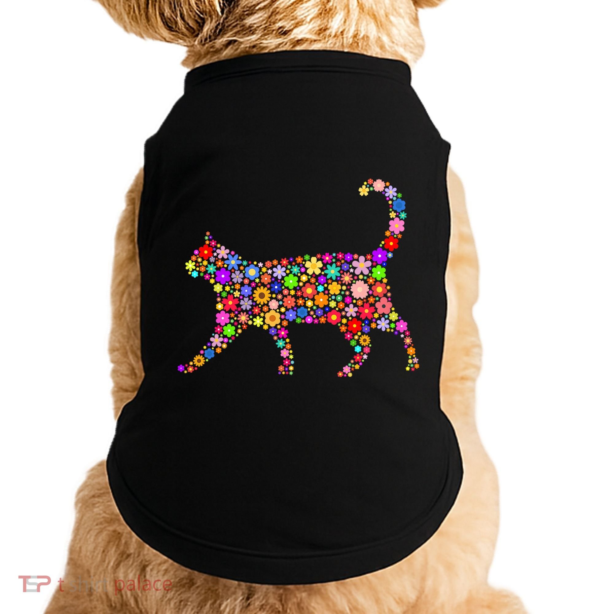 Floral Pattern Cat  Floral Cat Silhouette Doggie Tank
