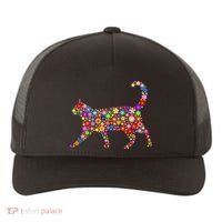 Floral Pattern Cat  Floral Cat Silhouette Yupoong Adult 5-Panel Trucker Hat thumb 0