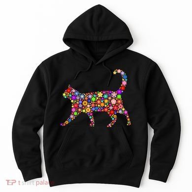 Floral Pattern Cat  Floral Cat Silhouette Hoodie