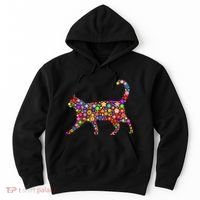 Floral Pattern Cat  Floral Cat Silhouette Hoodie thumb 0