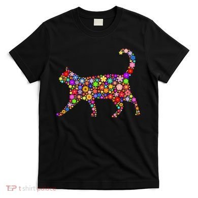 Floral Pattern Cat  Floral Cat Silhouette T-Shirt