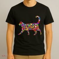 Floral Pattern Cat  Floral Cat Silhouette T-Shirt thumb 3