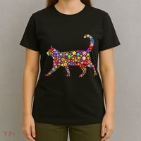 Floral Pattern Cat  Floral Cat Silhouette T-Shirt thumb 4