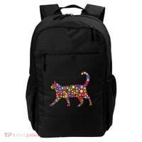 Floral Pattern Cat  Floral Cat Silhouette Backpack thumb 0