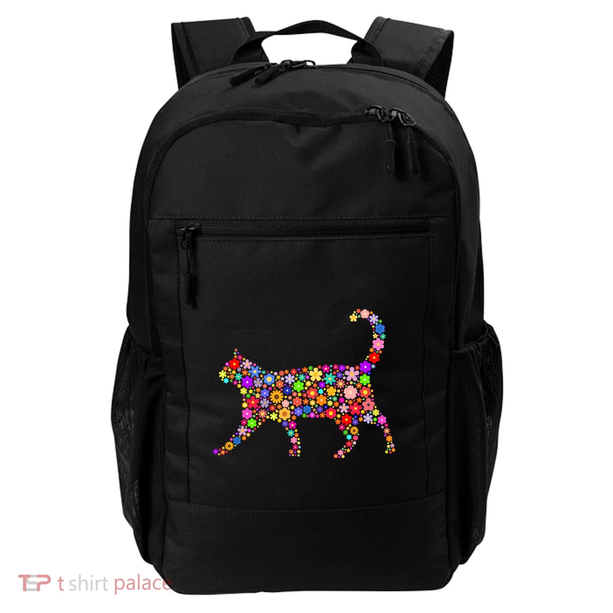 Floral Pattern Cat  Floral Cat Silhouette Backpack