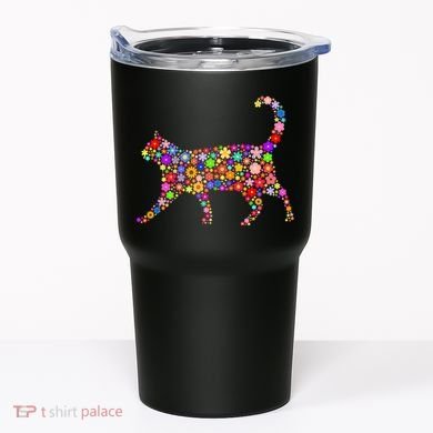 Floral Pattern Cat  Floral Cat Silhouette Tumbler
