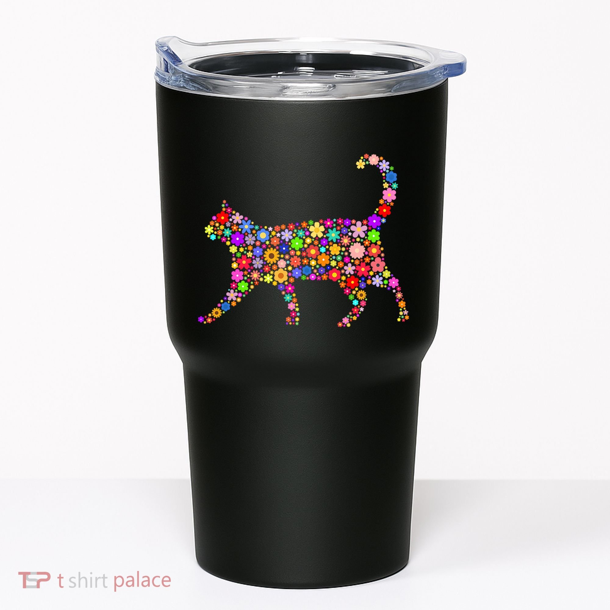 Floral Pattern Cat  Floral Cat Silhouette Tumbler