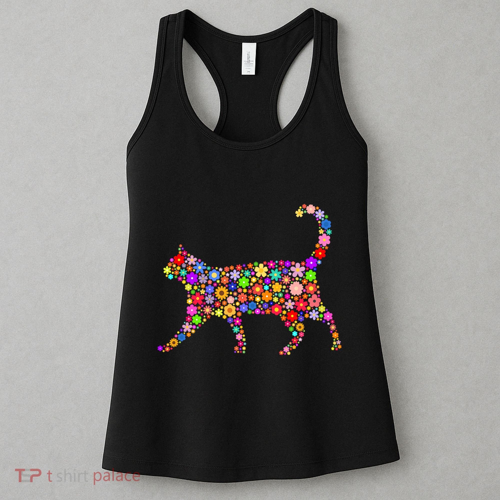 Floral Pattern Cat  Floral Cat Silhouette Women's Tank Top