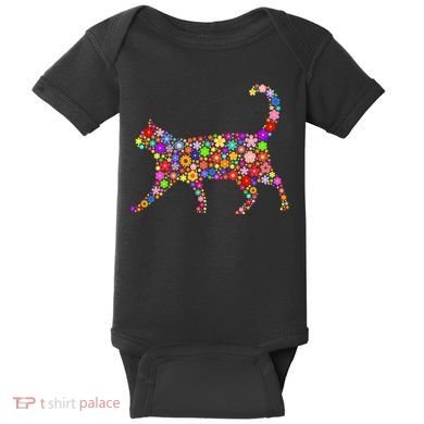 Floral Pattern Cat  Floral Cat Silhouette Baby Bodysuit
