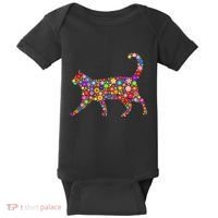 Floral Pattern Cat  Floral Cat Silhouette Baby Bodysuit thumb 0