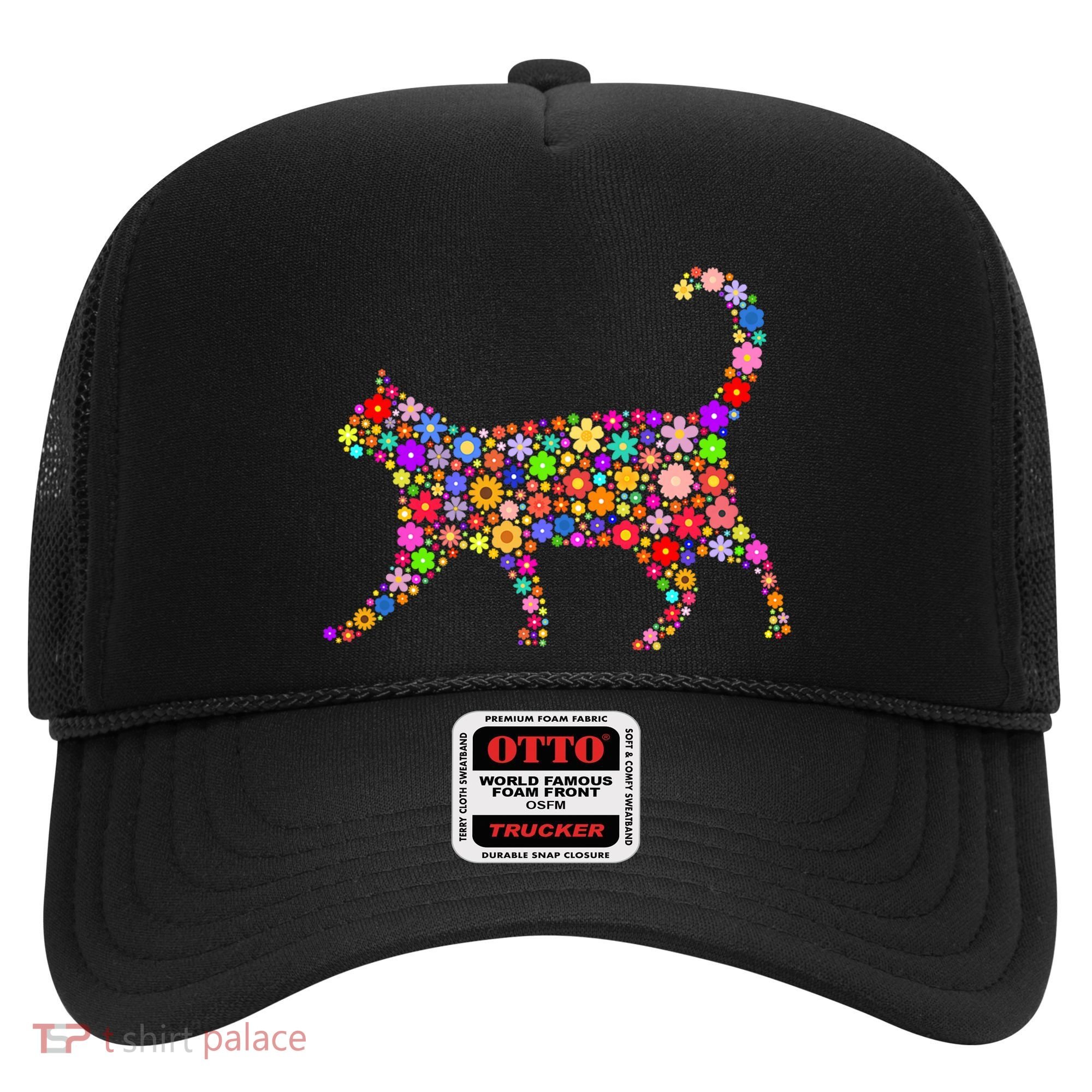 Floral Pattern Cat  Floral Cat Silhouette Hat