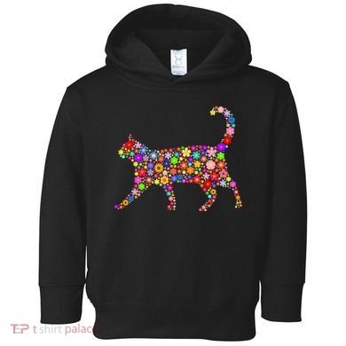 Floral Pattern Cat  Floral Cat Silhouette Toddler Hoodie
