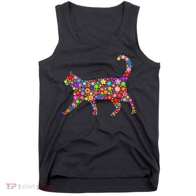 Floral Pattern Cat  Floral Cat Silhouette Tank Top