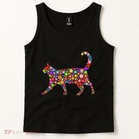 Floral Pattern Cat  Floral Cat Silhouette Tank Top thumb 2