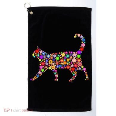 Floral Pattern Cat  Floral Cat Silhouette Golf Towel