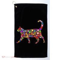 Floral Pattern Cat  Floral Cat Silhouette Golf Towel thumb 0