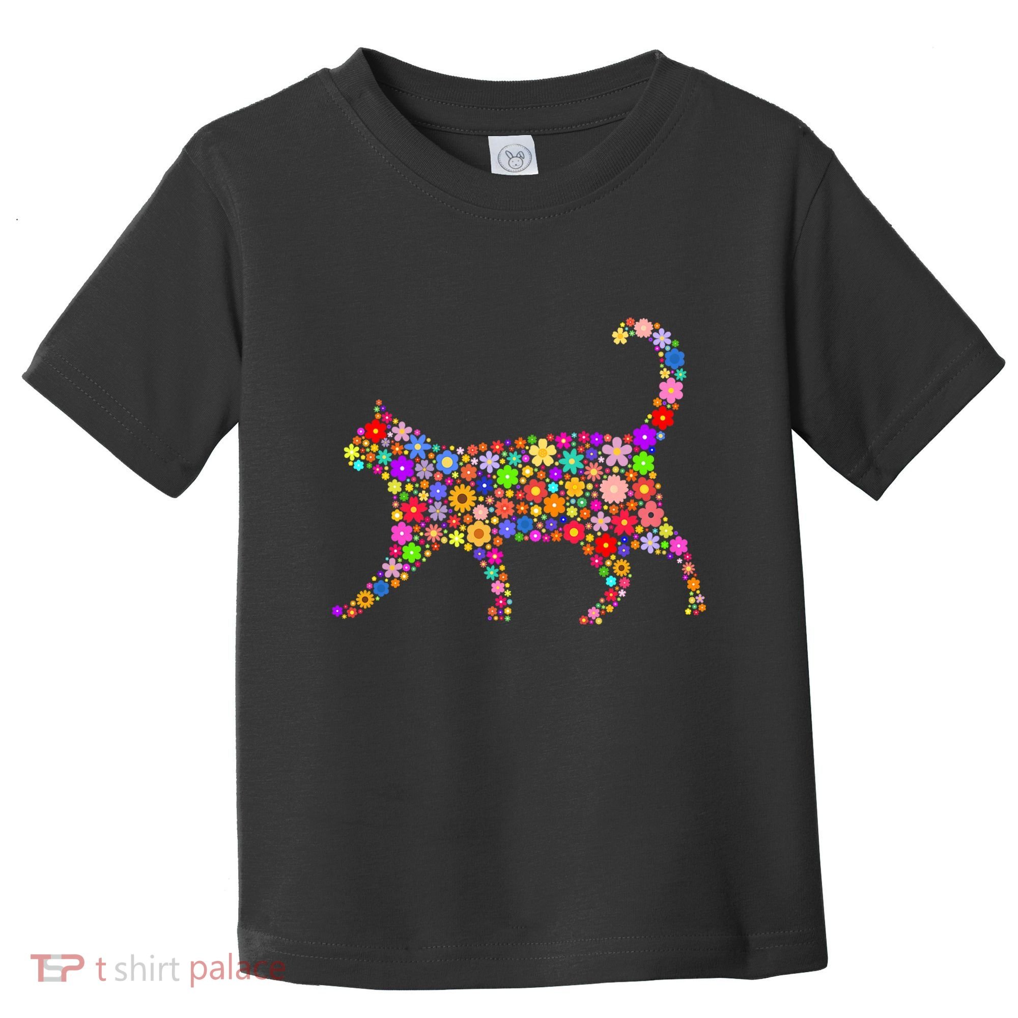 Floral Pattern Cat  Floral Cat Silhouette Toddler T-Shirt