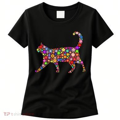 Floral Pattern Cat  Floral Cat Silhouette Women's T-Shirt