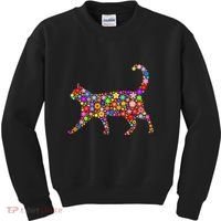 Floral Pattern Cat  Floral Cat Silhouette Kids Sweatshirt thumb 0
