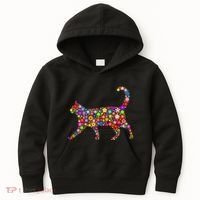 Floral Pattern Cat  Floral Cat Silhouette Kids Hoodie thumb 0