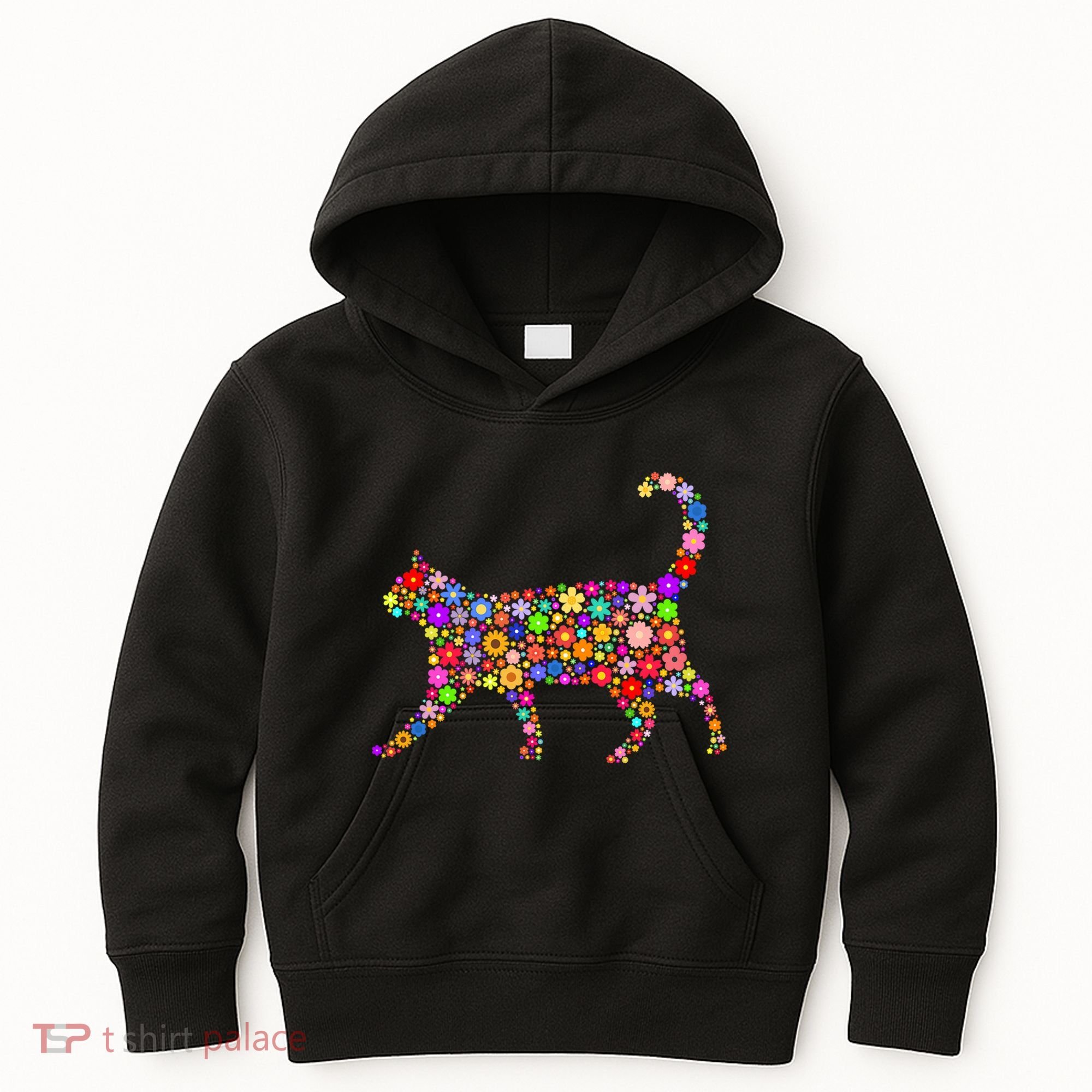 Floral Pattern Cat  Floral Cat Silhouette Kids Hoodie
