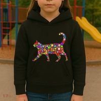 Floral Pattern Cat  Floral Cat Silhouette Kids Hoodie thumb 3