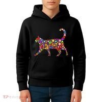Floral Pattern Cat  Floral Cat Silhouette Kids Hoodie thumb 4