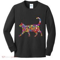 Floral Pattern Cat  Floral Cat Silhouette Kids Long Sleeve Shirt thumb 0