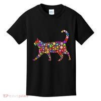 Floral Pattern Cat  Floral Cat Silhouette Kids T-Shirt thumb 0