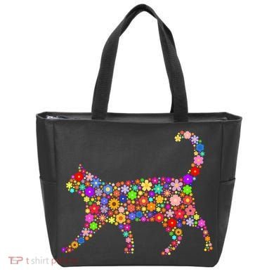 Floral Pattern Cat  Floral Cat Silhouette Tote Bag