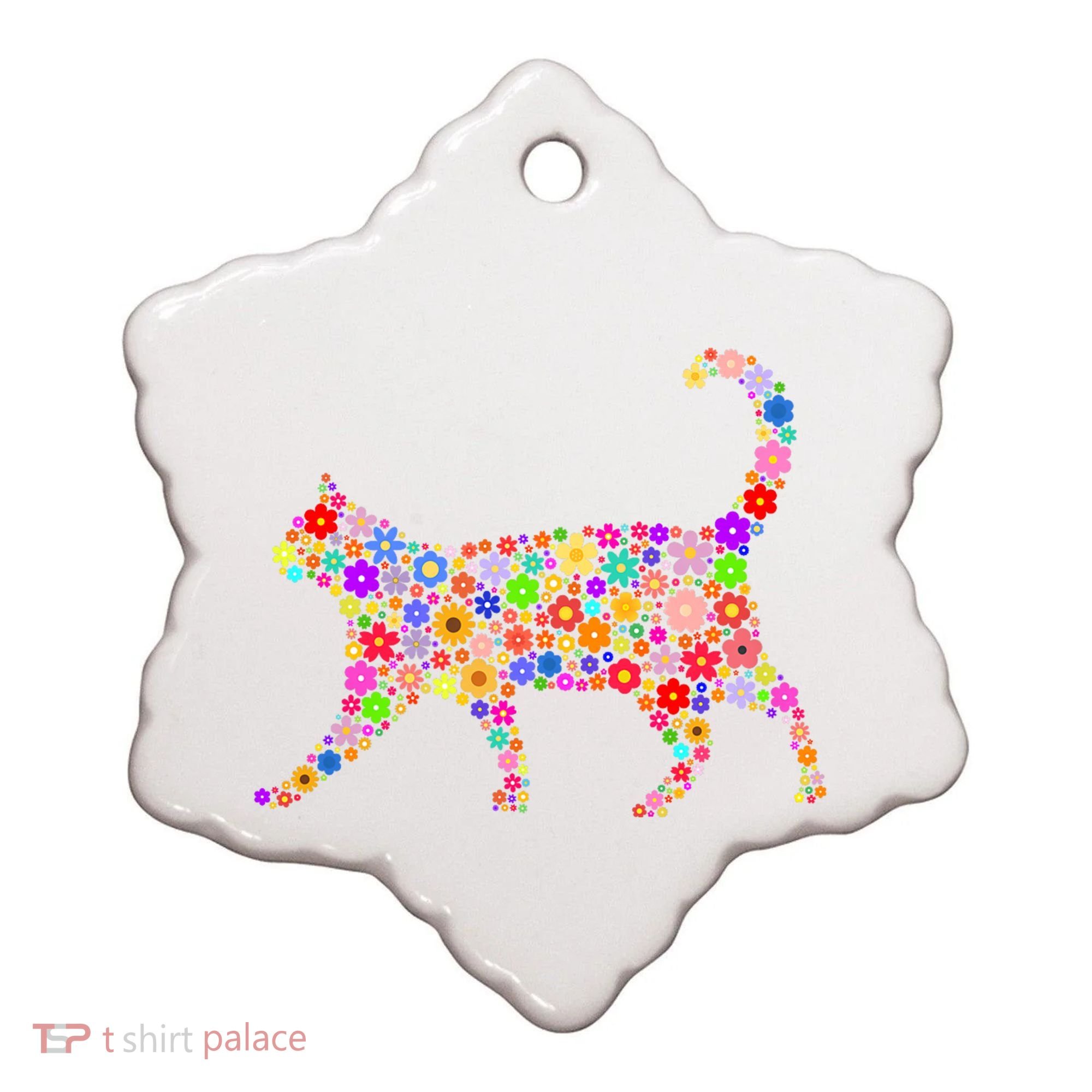 Floral Pattern Cat  Floral Cat Silhouette Ceramic Ornament