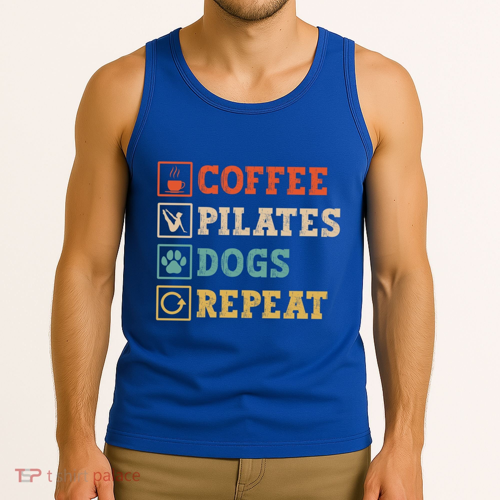 Funny Pilates Coffee Pilates Dogs Repeat Pilates Lover Gift Tank Top
