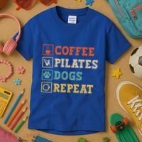 Funny Pilates Coffee Pilates Dogs Repeat Pilates Lover Gift Kids T-Shirt thumb 3