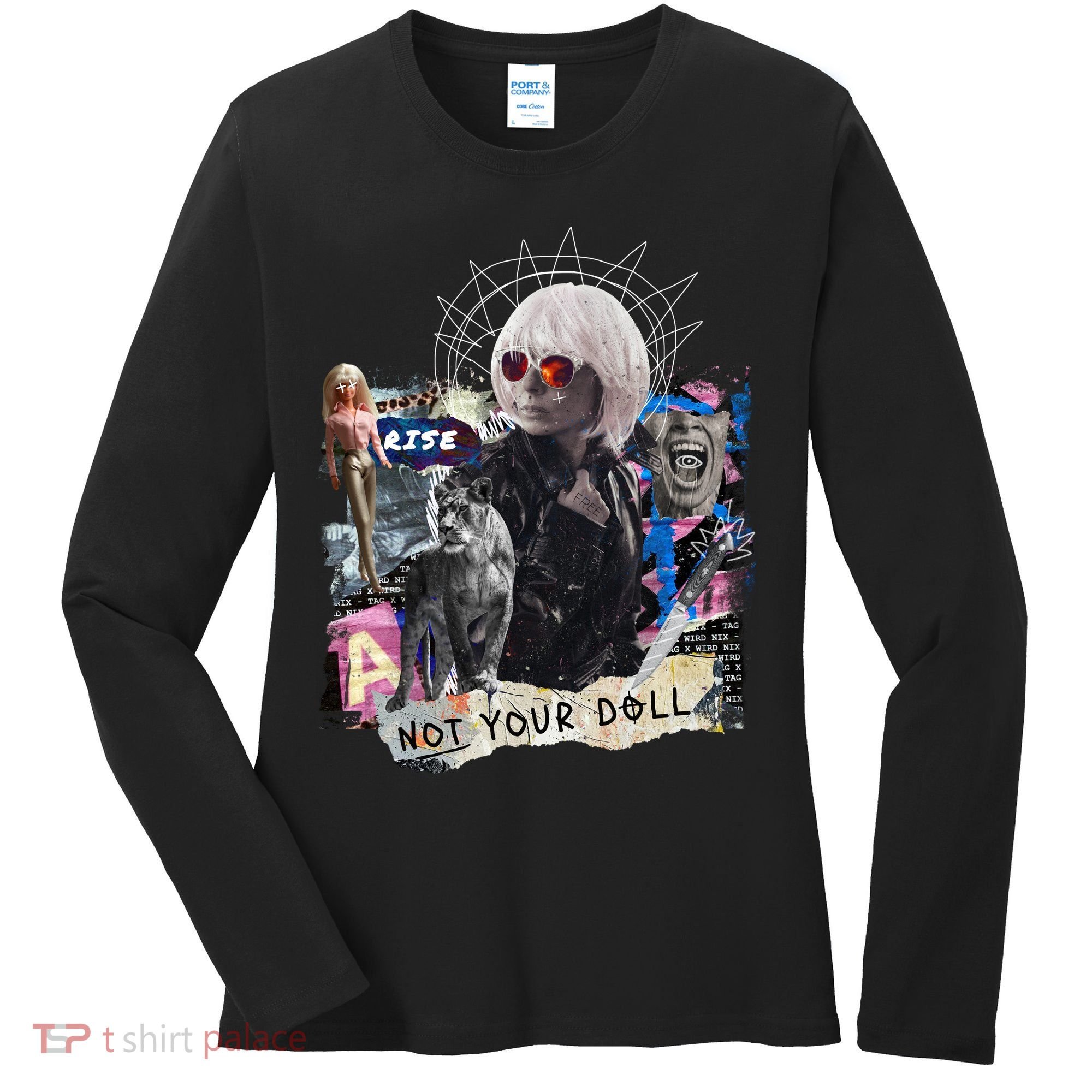Feminist Punk Collage Not Your Doll Women's Long Sleeve Shirt