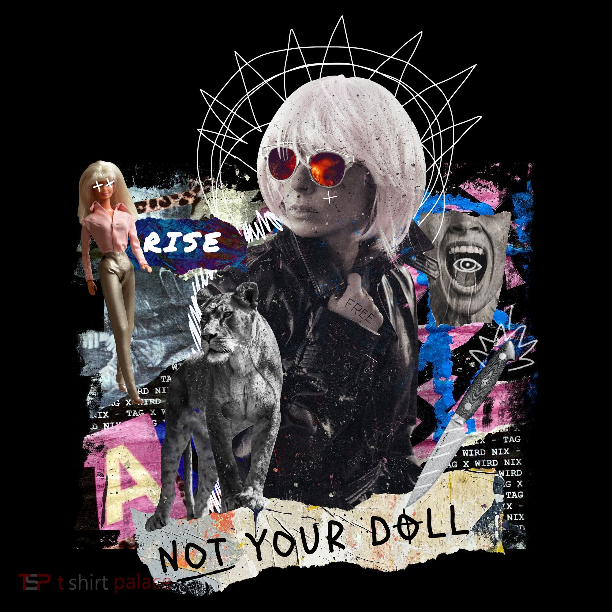 Feminist Punk Collage Not Your Doll Women's Long Sleeve Shirt
