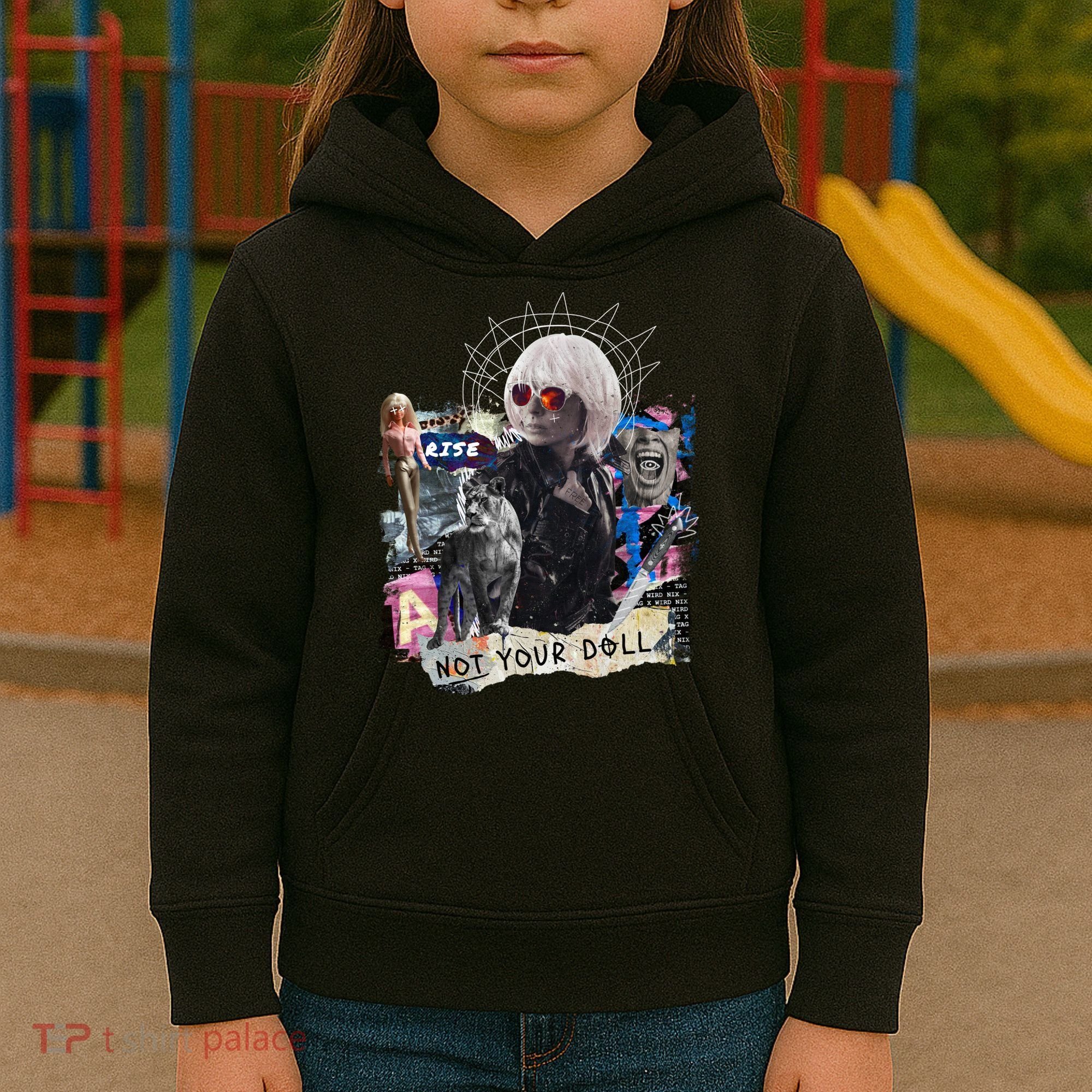 Feminist Punk Collage Not Your Doll Kids Hoodie